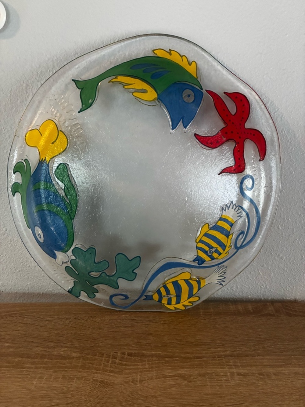 15” Reverse Painted Glass Platter Tropical Fish Coastal Nautical Decor - Picture 3 of 7